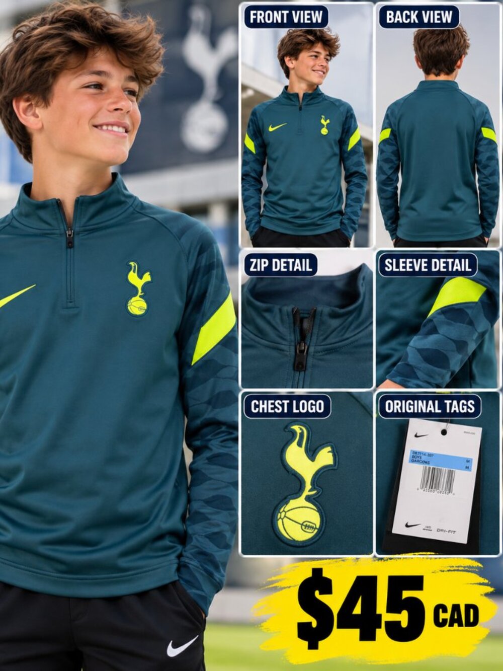 Nike Tottenham Hotspur Spurs Youth M Dri-FIT Quarter Zip Training Top NWT